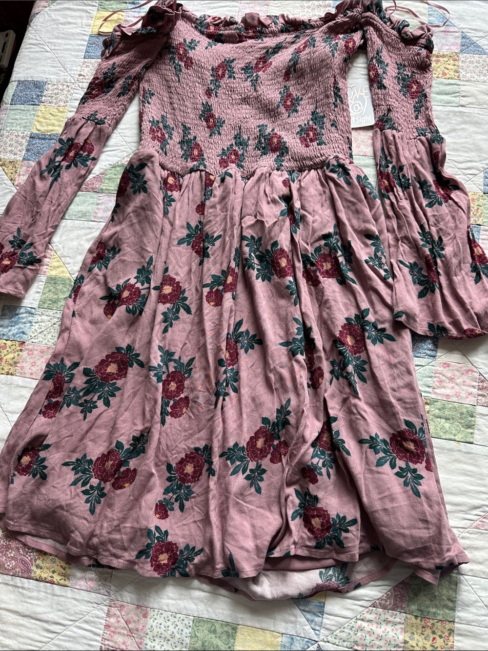 Smocked Off-Shoulder Floral Midi Dress - Pink